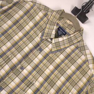 Structure Men XL Plaid Button Up Shirt Yellow Blue Short Sleeve Cotton Vented L